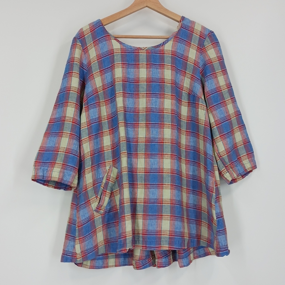 FLAX Plaid Linen Tunic